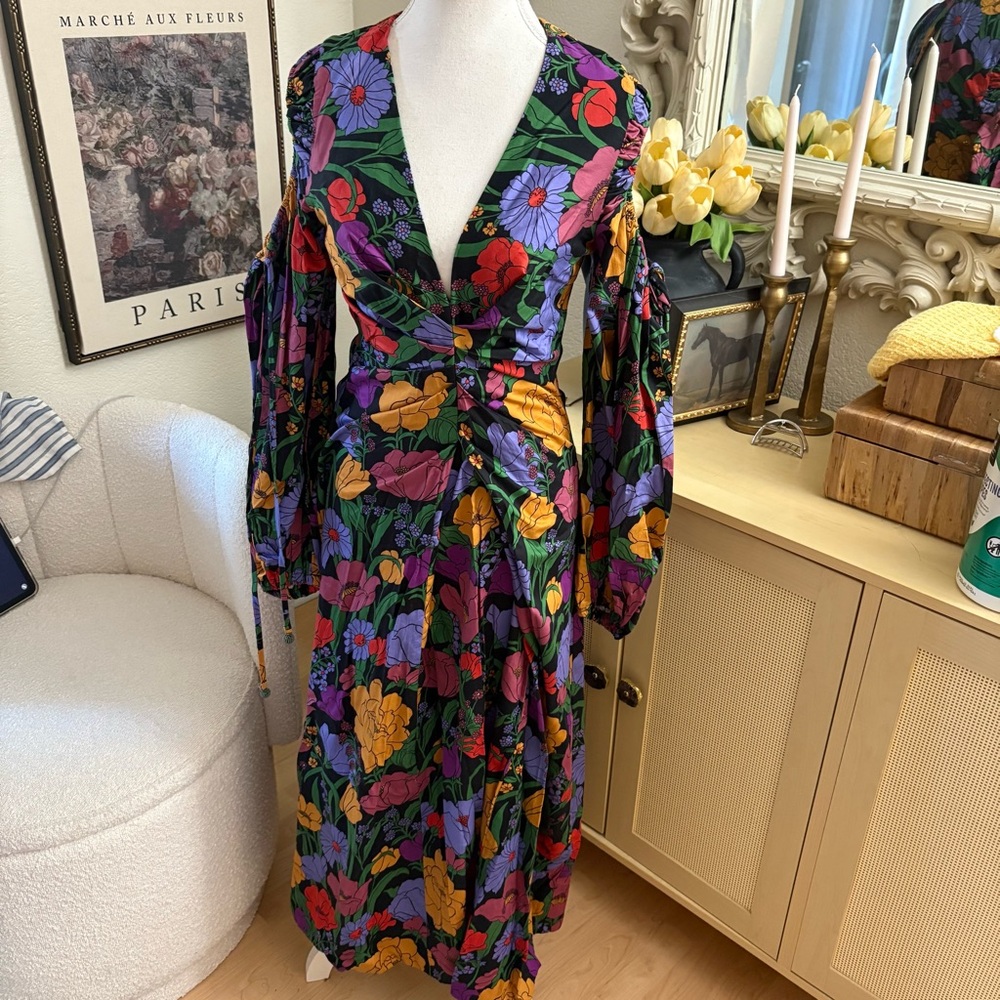 FARM RIO Bucolic Garden‎ Sleeve Cut Out Dress Floral Maxi Size XS - Picture 6 of 16